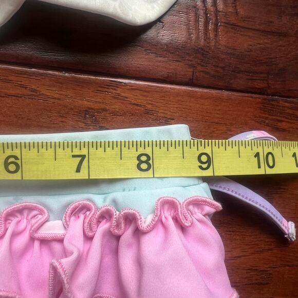 Love & Grow Clothing Co 3T Swimsuit Mermaid 2 Piece Ruffle Shimmer Scallop Edge - Picture 4 of 5